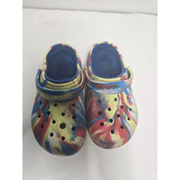 Crocs Kids Classic Lined Marbled Clog size 13 C Tie Dye Blue Yellow - Picture 3 of 11